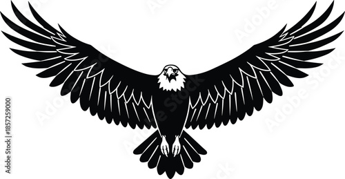 Eagle wings spread, flying eagle vector, powerful bird silhouette, black and white eagle art, freedom symbol, majestic avian emblem, decorative design