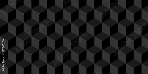 Vector structure box minimal black abstract cube square wall texture. geometric tile hexagon mosaic wall grid wallpaper. minimal geometric block cube isometric mosaic texture background.