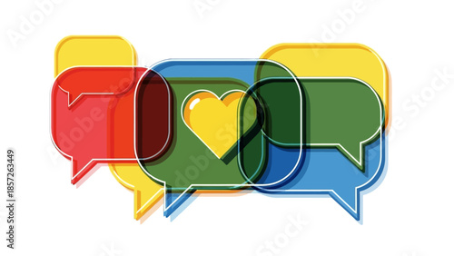 Vibrant speech bubbles with heart symbol for love and communication