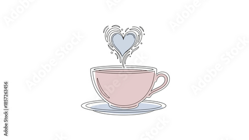 Charming pink teacup with heart steam rising