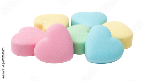 Pastel candy hearts isolated PNG, sweet conversation hearts for Valentine s Day and love themed designs on transparent background