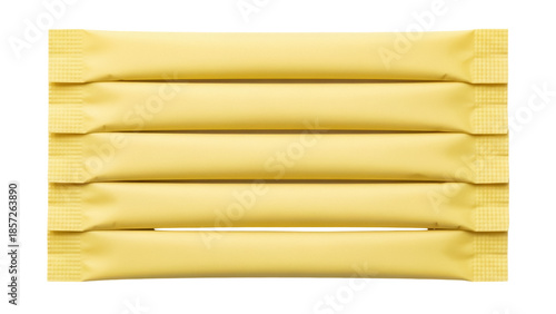Tableau sur toile Pile of yellow sugar packets isolated PNG on transparent background, sweetener s