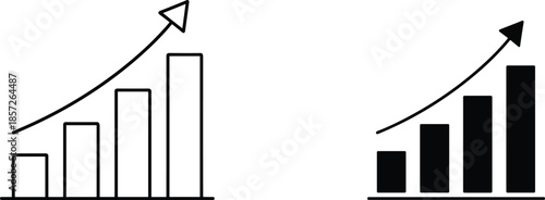 Business growth bar chart icon, upward arrow trend graph, financial analytics concept, revenue increase, success statistics illustration