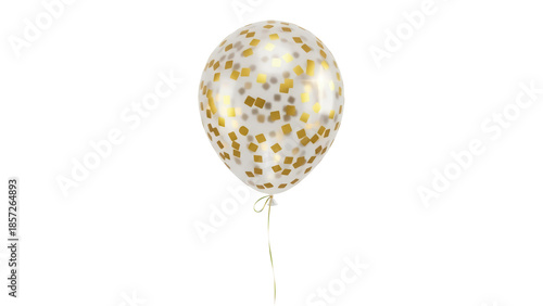 Festive balloon with gold confetti isolated PNG, party decoration for birthday celebration and special occasions on transparent background