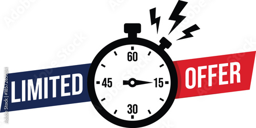 Limited offer banner with stopwatch timer and lightning icon design for flash sale promotion marketing urgency concept
