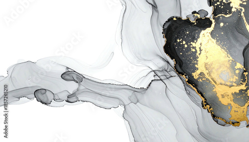 Flowing ink art with gold accents on black background