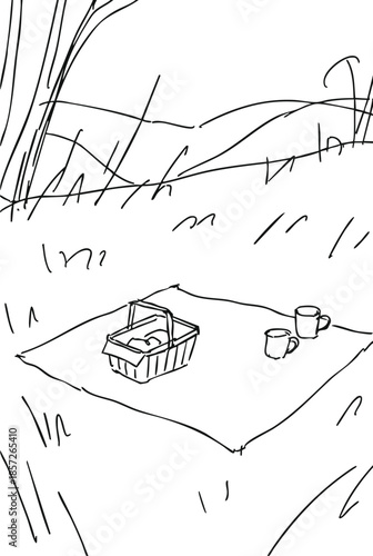 Picnic in a meadow scene