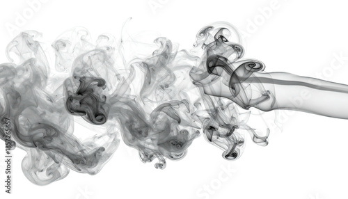 Wispy gray smoke plume against a transparent background, swirling