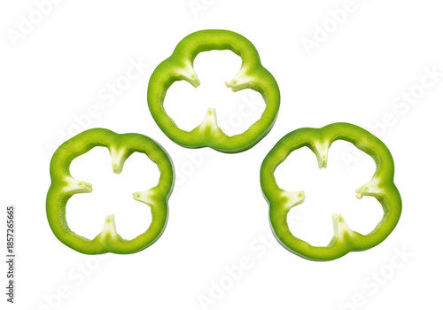 Three slices of green bell pepper isolated on transparent background