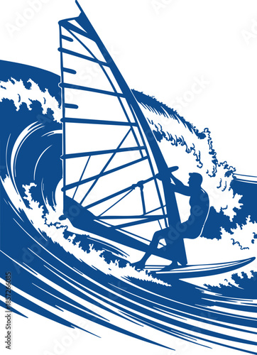 Windsurfing sail in crashing wave