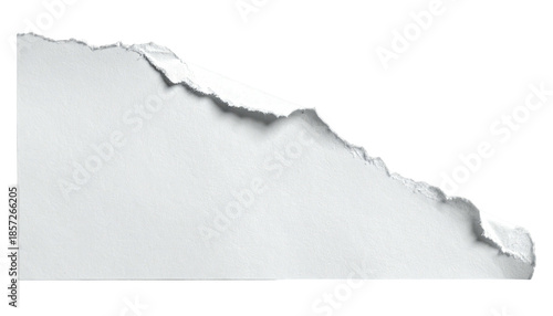 Torn white paper fragment with ragged edges, black background