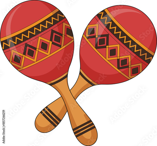 Colorful maracas percussion instrument illustration isolated on white background, traditional Latin folk music vector artwork for festival celebration design projects