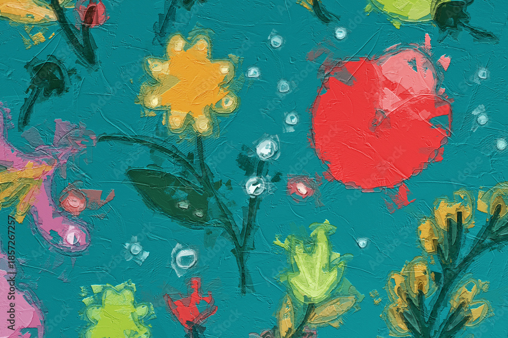 Fototapeta premium Various oil paintings, flowers, chrysanthemums, tulips, and beautiful leaves