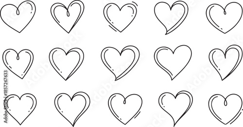 Hand Drawn Outline Heart Icons Collection for Romantic and Decorative Design