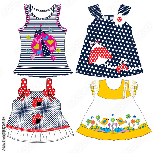 baby girls frocks flower lady bug print