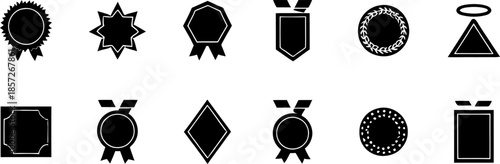 collection of various black award badges and seals on white background vector silhouette set, silhouette illustration