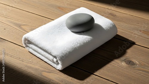 Minimalist Skincare Product Presentation on White Towel with Bright Light and Copy Space