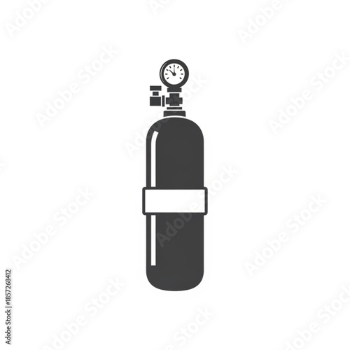 Black and white illustration of a scuba diving oxygen tank with a pressure gauge