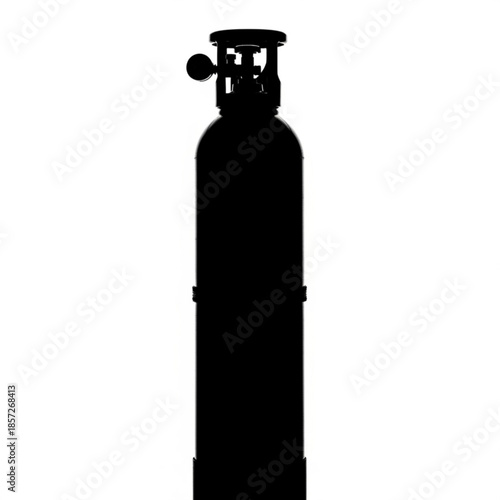Silhouette of a pressurized gas cylinder with a valve on top against a white background, representing industrial or medical applications