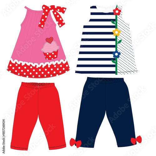 frocks with legging cupcake flower print vector art