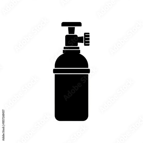 Monochromatic graphic concept illustrating a portable gas cylinder with a pressure regulator, commonly used for industrial applications or medical oxygen supply, isolated on a clean background