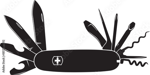 Swiss Army Knife silhouette vector black on a white background