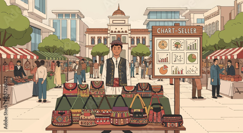 Street Vendor Selling Various Types of Bread.