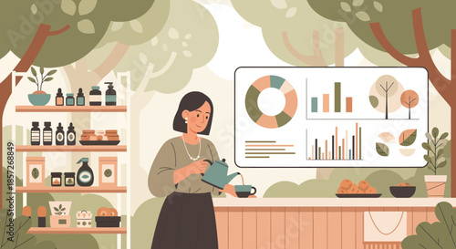 Woman Analyzing Data on Digital Screen.