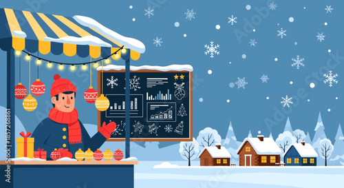 Vendor Selling Items at Winter Market Stall.