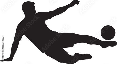 Soccer player silhouette vector illustration, football action poses, kicking ball stance, cad drawing flat vector illustration, sports icon design