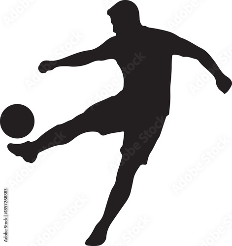 Soccer player silhouette vector illustration, football action poses, kicking ball stance, cad drawing flat vector illustration, sports icon design
