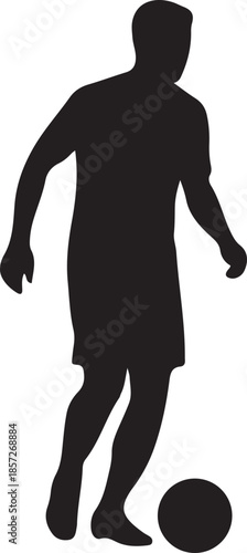 Soccer player silhouette vector illustration, football action poses, kicking ball stance, cad drawing flat vector illustration, sports icon design
