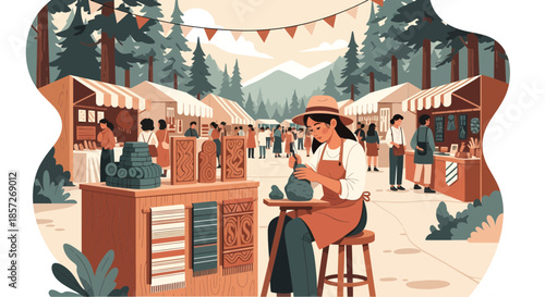 Woman Preparing Food at Outdoor Market Stall.