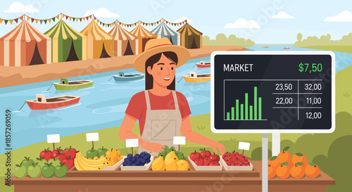 Woman Selling Fresh Fruits at Market.
