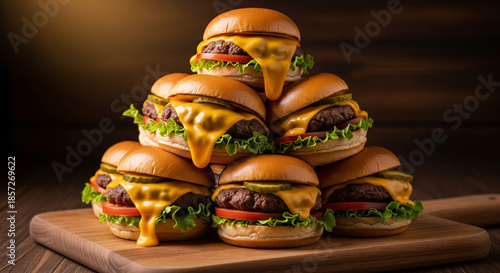 Stacked Pyramid of Classic Beef Cheeseburgers