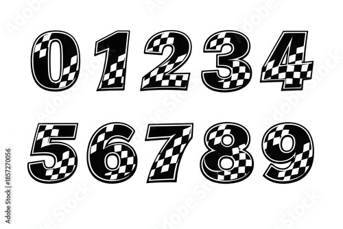 Racing Number Set: A collection of racing numbers, featuring a bold, checkered flag design, perfect for motorsports or speed-themed projects.