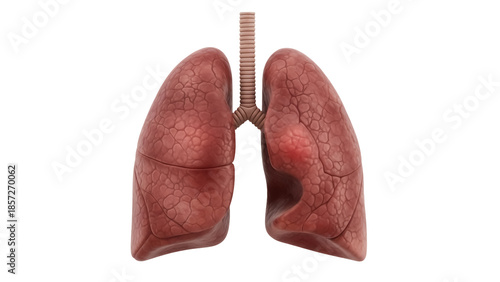Human lungs with tumor isolated PNG, anatomical model showing lung cancer, respiratory system disease, medical visualization on transparent background