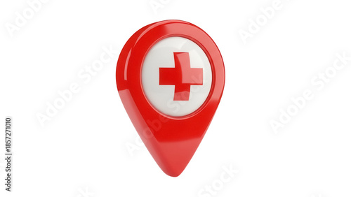 Free Download Red location pin with medical cross PNG isolated on transparent background, healthcare and hospital navigation icon - GFXLoad