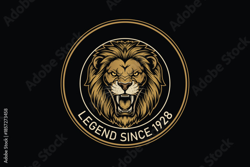 Golden lion logo with legend since 1928 on black background