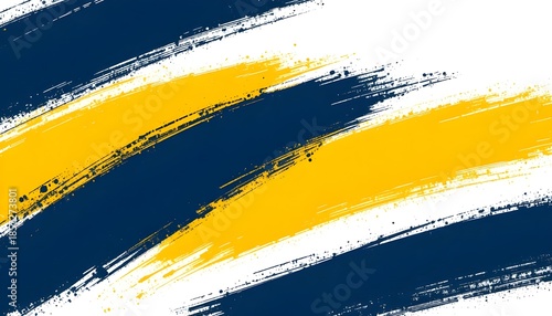 Abstract navy blue and yellow halftone brush strokes on white, dynamic vector football-themed sports background design