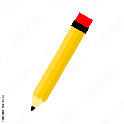 Flat vector illustration of pencil icon, symbol of writing, editing, education, creativity, and design concept, simple minimalist style, isolated on white background.