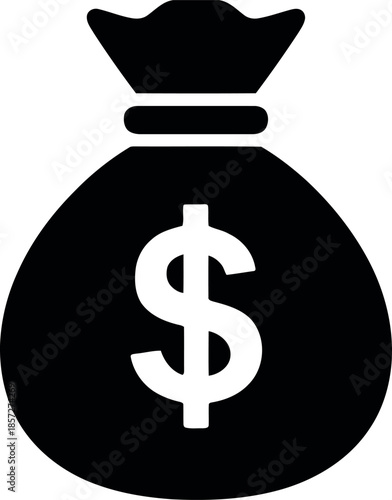 Black money bag with white dollar sign finance wealth