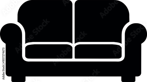 Black silhouette of a two-seater sofa with white outline couch furniture