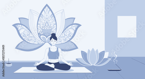 Woman doing yoga in lotus position 1.