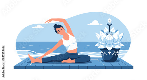 Woman doing yoga on a mat.