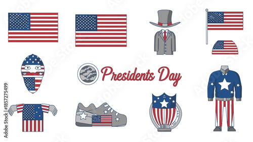 Presidents Day themed and clothing with American flag patterns stars