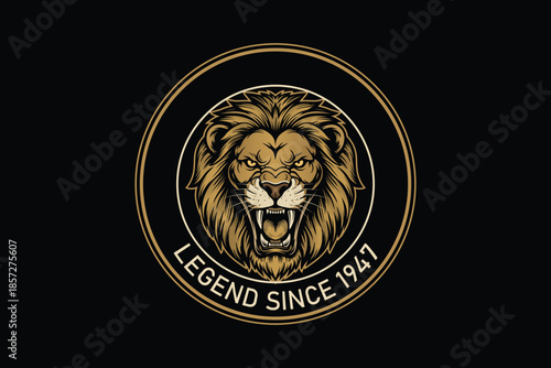 Golden lion logo with legend since 1947 on black background