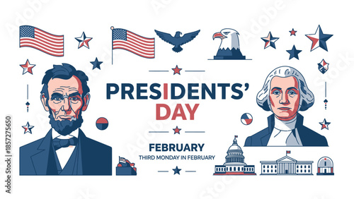 Presidents Day with Abraham Lincoln and George Washington portraits