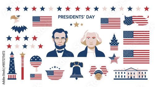 Presidents Day with Abraham Lincoln George Washington and American symbols 1