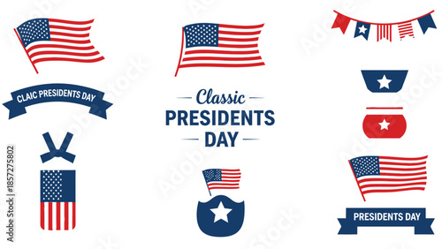 Presidents Day with American flags and patriotic symbols